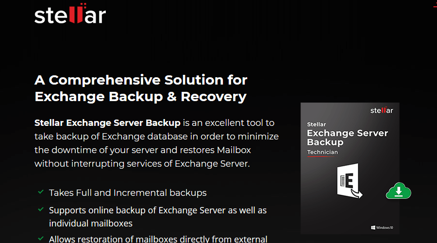 Kopia zapasowa Stellar Exchange Backup & Recovery dla Exchange