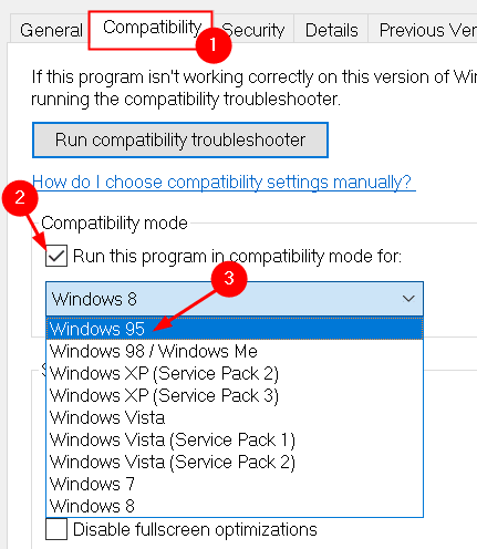Spilskift -kompatibilitetstilstand Windows -version Min