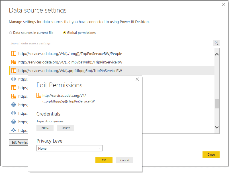 Muokkaa käyttöoikeuksia -ikkuna power bi ei muodosta yhteyttä jakopisteluetteloon