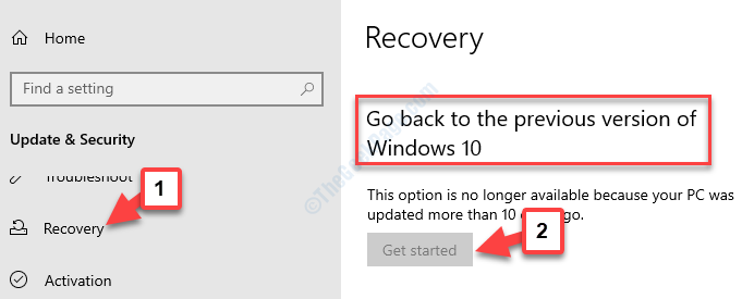 Oppdatering og sikkerhetsgjenoppretting Gå tilbake til den forrige versjonen av Windows 10 Kom i gang
