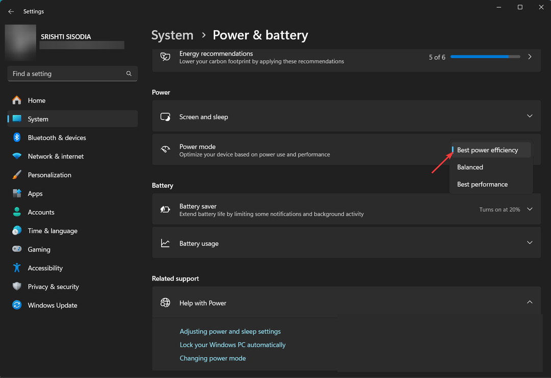 Napájanie a batéria – Obmedzenie výkonu v systéme Windows 11