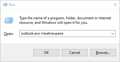 Le commutateur resetnavpane Outlook la banque d'informations ne peut pas être ouverte