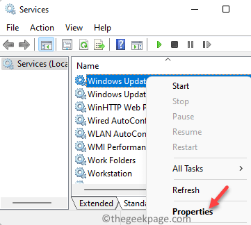 Nome servizi Proprietà Windows Update Min