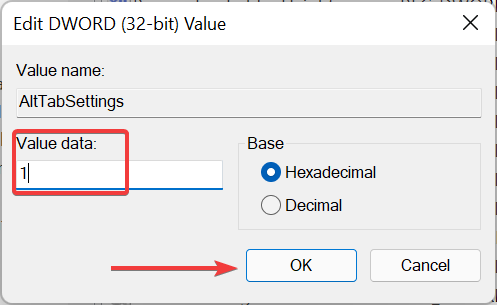 Ubah data nilai untuk memperbaiki tab alt tidak berfungsi windows 11