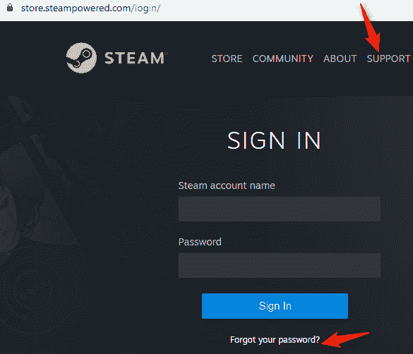 Strona logowania na Steam Min