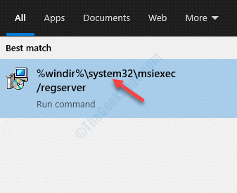 Resultaat Links klikken om opdracht uit te voeren om Windows Installer opnieuw te registreren