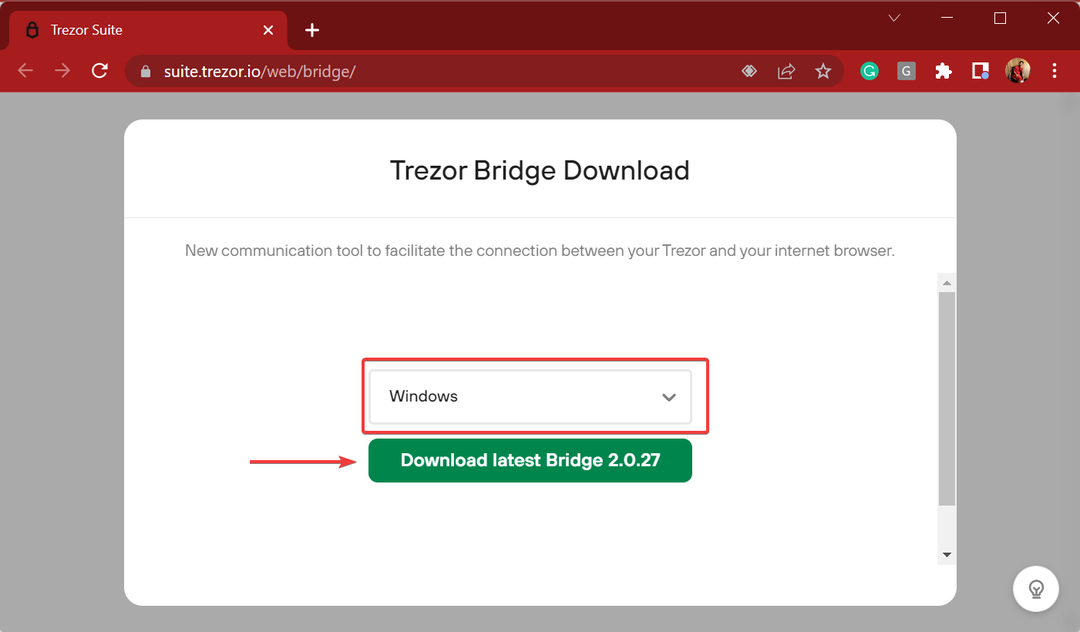 인식되지 않는 trezor 하나를 수정하기 위해 브리지를 다운로드하십시오.