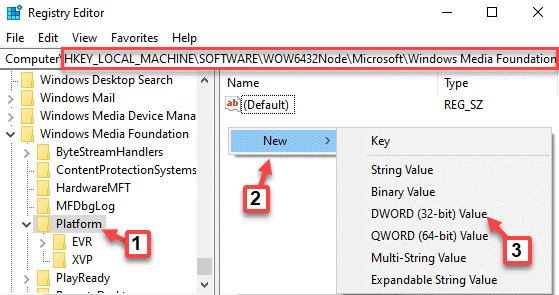 Editor de registro Navegue até o caminho Chave da plataforma Lado direito Clique com o botão direito Novo valor Dword (32 bits)