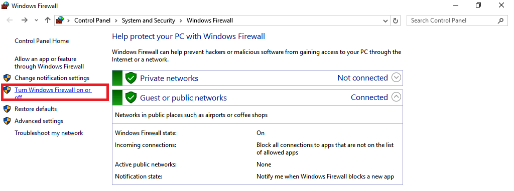 Windows Firewall in- of uitschakelen kan Adobe-servers niet bereiken