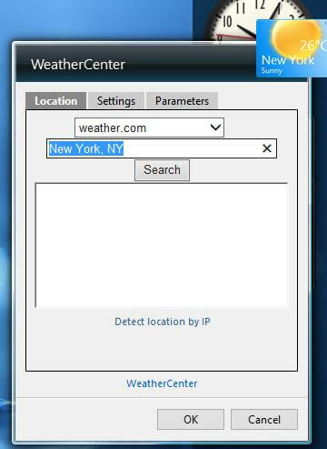 Na programskoj traci widget temperature 10 za WeatherCenter opcije