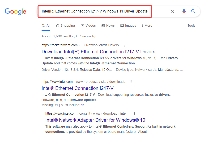 Ethernet-driveropdatering i Windows 11