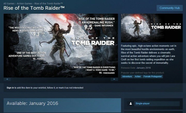 Rise of Tomb Raider for Windows ankommer januar 2016