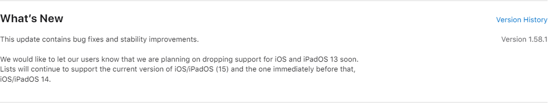 Microsoft avslutar snart iOS/iPadOS 13-stödet för Lists