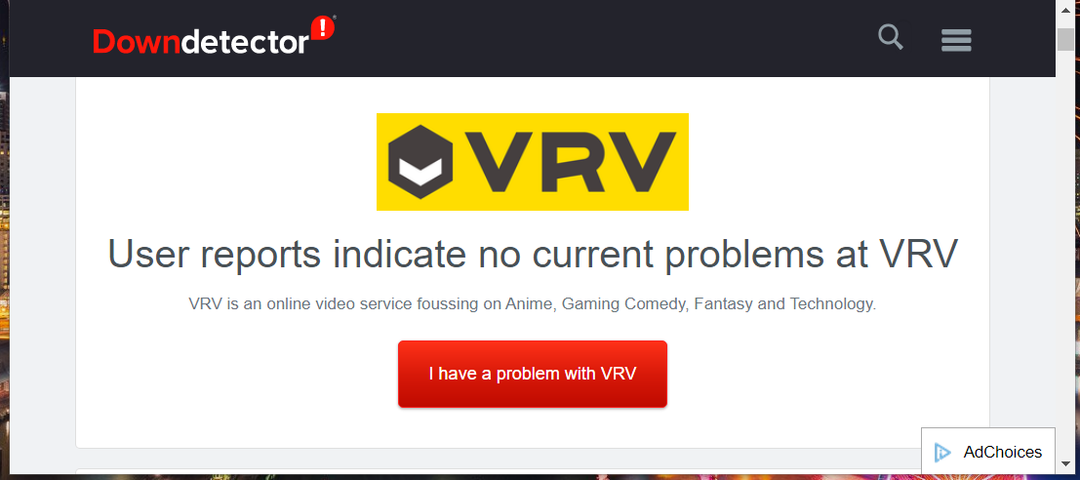 VRVのDowndetectorページvrvがChromeで機能しない