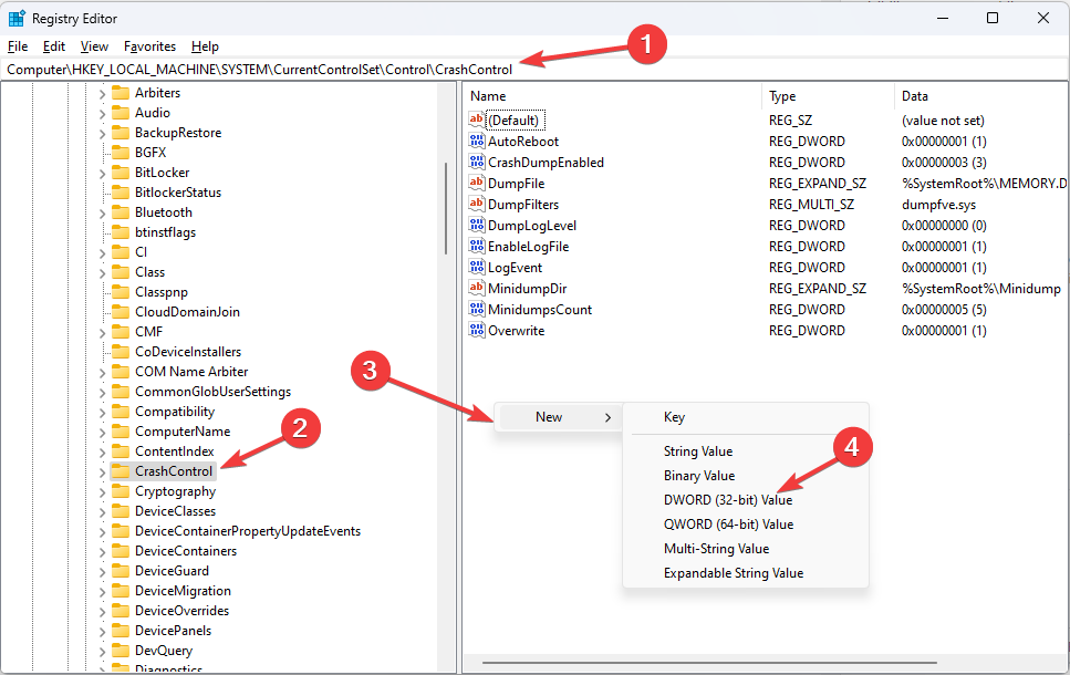 Windows 11의 새 키 Crash Control 이벤트 ID 161 volmgr