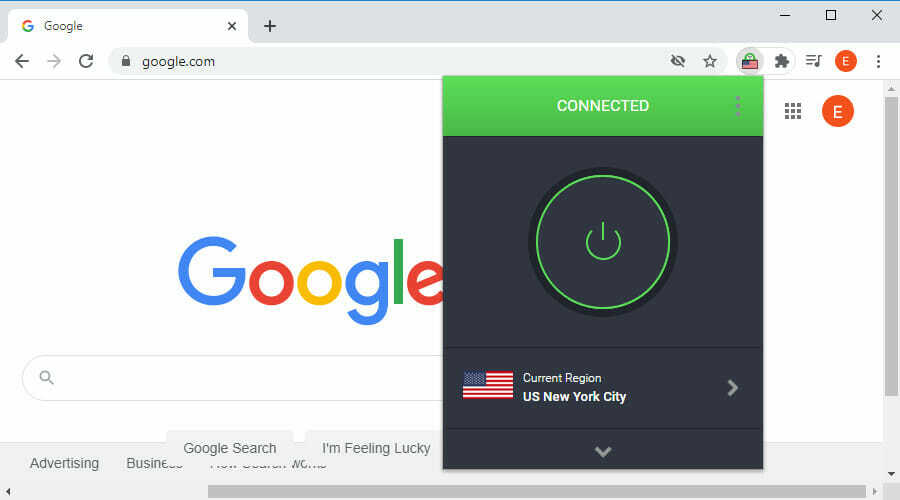 Privé-internettoegang is verbonden met Google Chrome