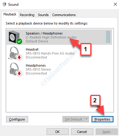 Guia Reprodução de som Selecione o dispositivo com o qual você está testando as propriedades de áudio