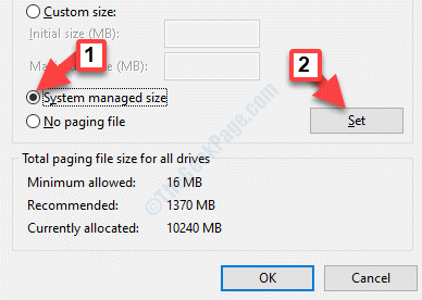 Virtuellt minne Välj enhet för att spara sidan File System Managed Size Set