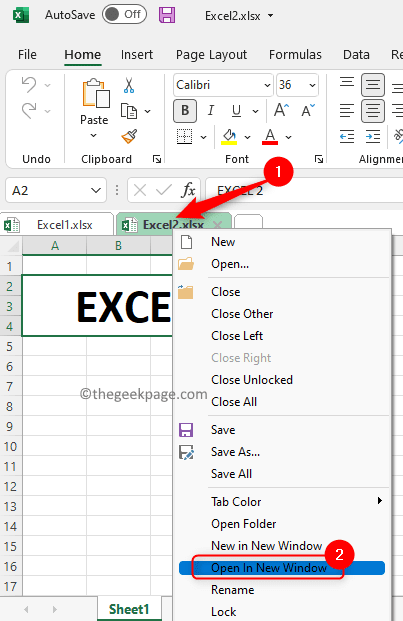 כרטיסיית Excel פתח בחלון חדש מינימום