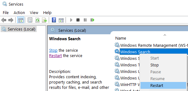 Windows Search Redémarrer Min