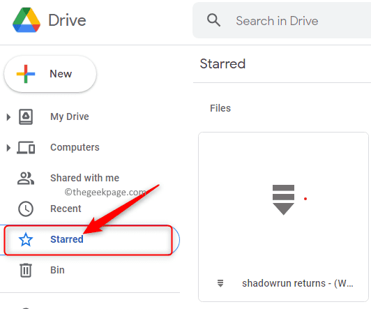 Google Driven tähdellä merkitty kansio Min