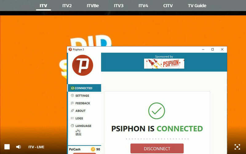 använd Psiphon för att titta på ITV live streaming
