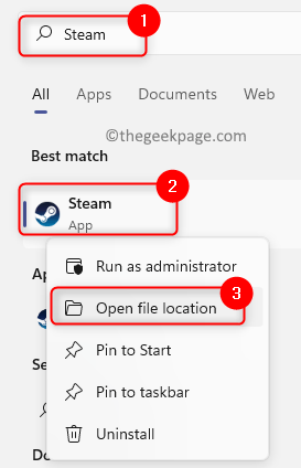 Steam დააწკაპუნეთ მარჯვენა ღილაკით Open File Location Min