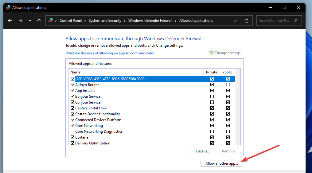 Mygtukas Leisti kitą programą apsaugo „Windows 11“ klaidą