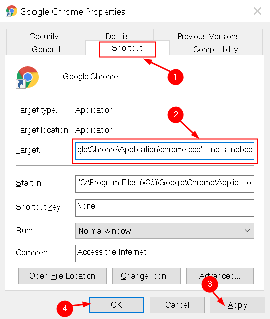 Chrome Απενεργοποίηση Sandbox Ελάχ