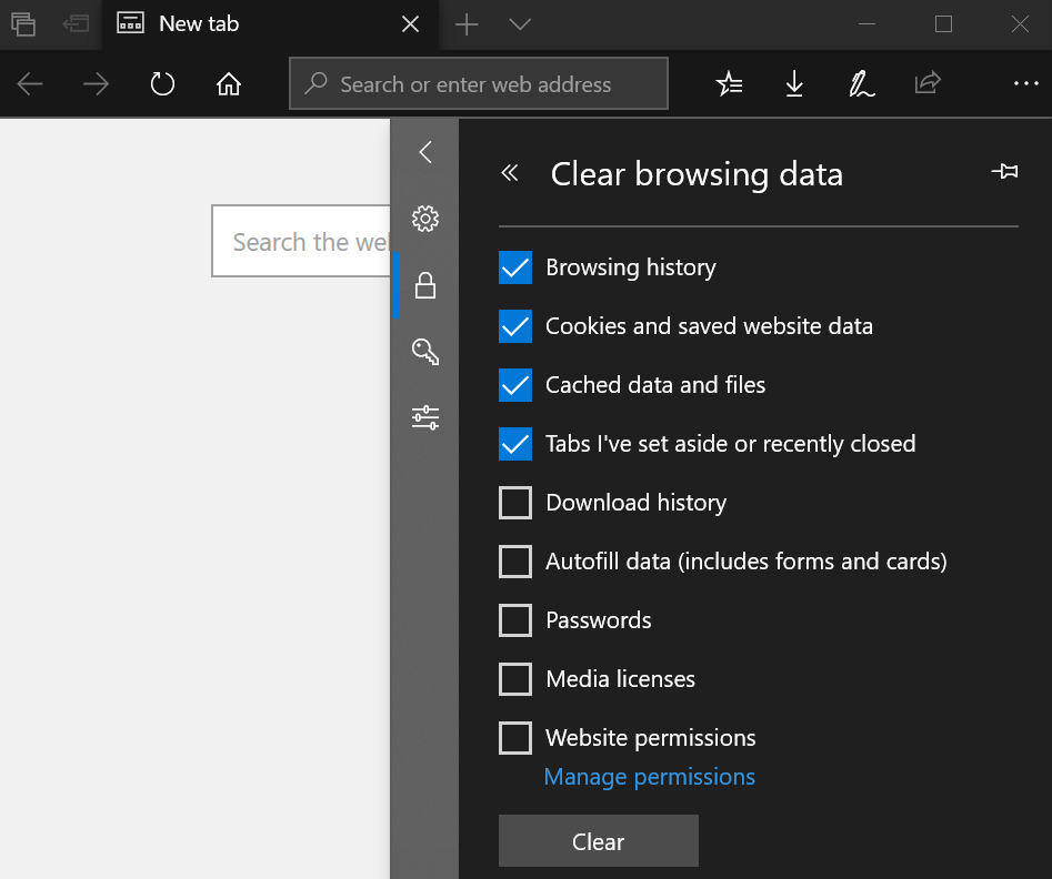 Vymažte vyrovnávaciu pamäť Microsoft Edge