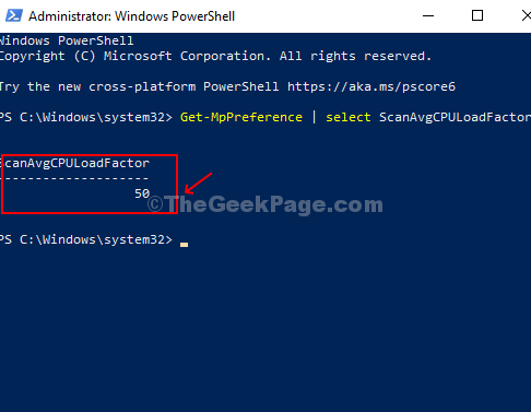 Spuštěním příkazu zkontrolujte aktuální limit využití CPU pro Windows Defender