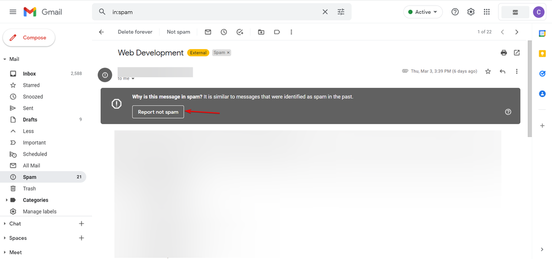 gmail rapport ikke spam