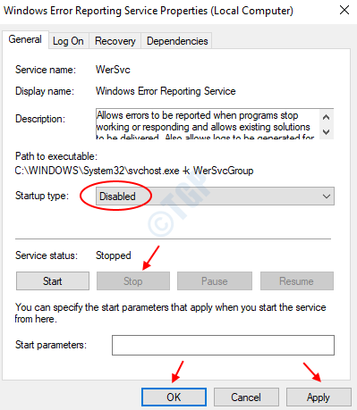 Zastavte službu hlášení chyb systému Windows