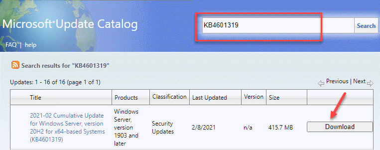 Pesquisa de catálogo do Microsoft Update Número Kb Baixe a atualização mais recente