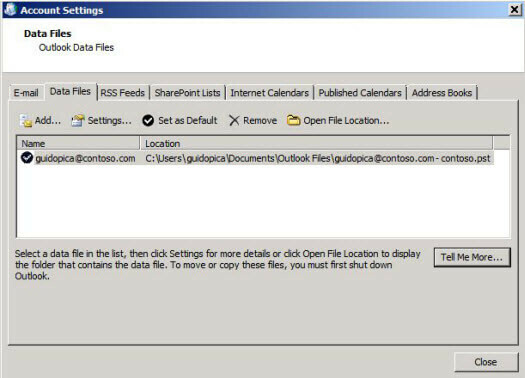 Registerkarte "Datendatei" Outlook Das Laufwerk, das Ihre Datendatei enthält, hat keinen Speicherplatz mehr