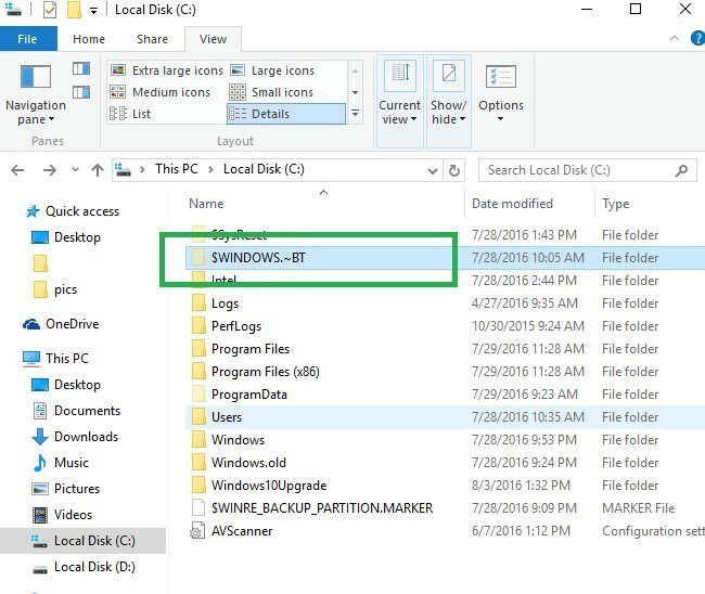 Windows 10 -päivitystyökalun oletussijainti