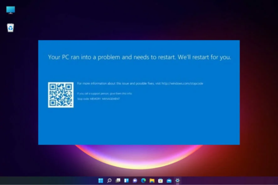 Błąd administrowania pamięcią systemu Windows 11