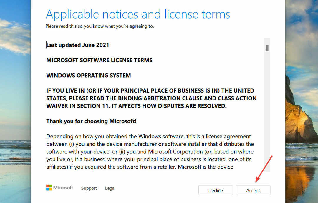 Akzeptieren Sie die Bedingungen, um den Installationsfehler von Windows 11 zu beheben - 0x800f0831