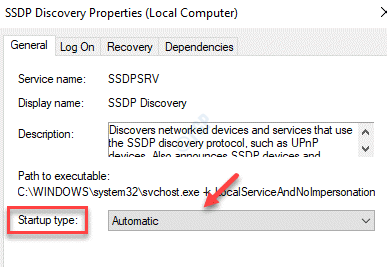 Ssdp Discovery Prorperties نوع بدء التشغيل عام تلقائي
