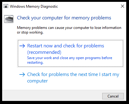 Windows atmiņas diagnostikas rīks iestrēdzis