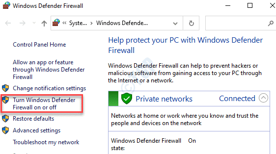 Ohjauspaneeli Windows Defenderin palomuuri Kytke Windows Defenderin palomuuri päälle tai pois päältä