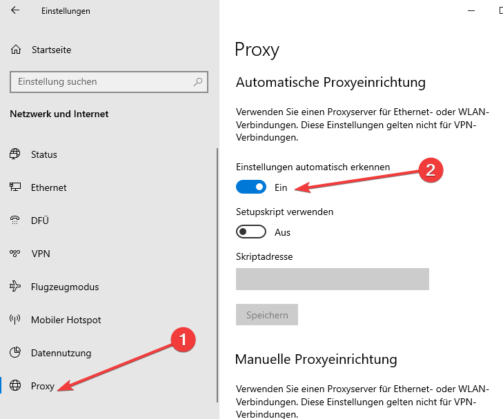 Proxy-Einstellungen automatisch erkennen windows 10
