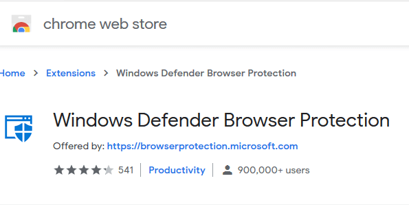 Chrome web store protection du navigateur Windows Defender