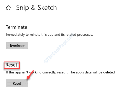 Snip & Sketch Avancerede indstillinger Nulstil