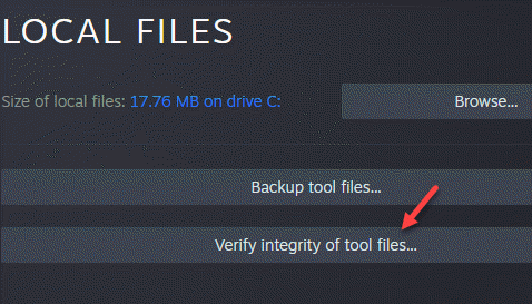 Propiedades del juego Steam Archivos locales Verificar la integridad de los archivos de herramientas Mínimo