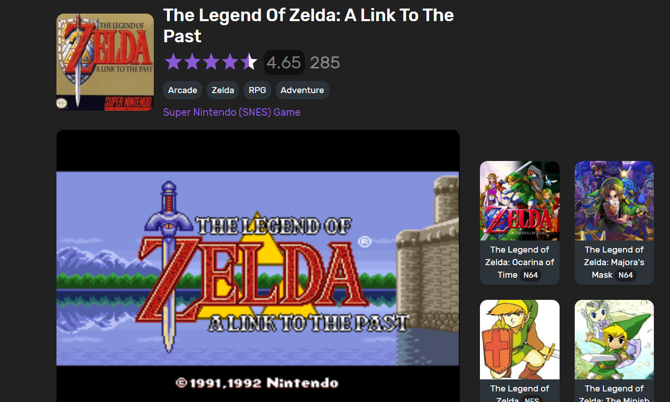 Zelda: link mineviku retromängudele veebis