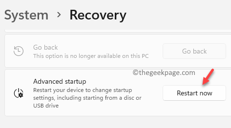 System Recovery Advanced Startup -käynnistys Käynnistä uudelleen nyt