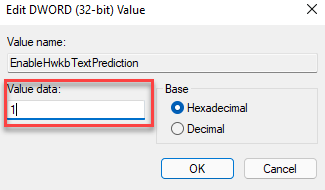 Dword (32 Bit) Değer Değer Verilerini Düzenle 1 Metin Önerilerini Devre Dışı Bırak