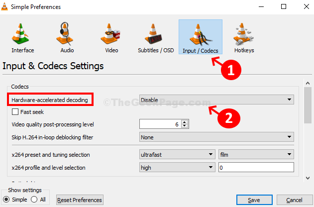 Preferensi Sederhana Input Codec Hardware Accelerated Decoding Disable