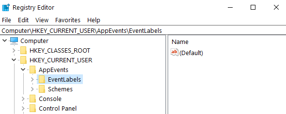 eventlabels register-editor windows 10